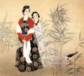 葦原と鳥の中国の乙女
